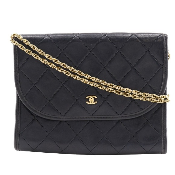 CHANEL Handbags - CHANEL Black Lambskin Leather Pochette Shoulder Bag